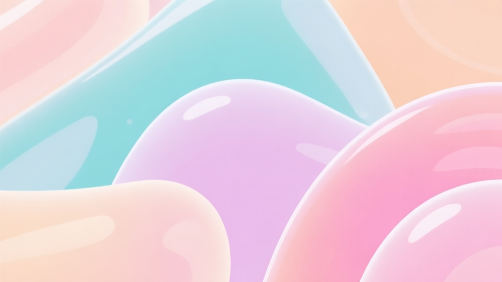 Abstract geometric composition with overlapping soft jelly-like shapes in pastel colors, clean minimal style, representing the sweet and fluid concept of the new game mode high quality illustration, detailed, 16:9