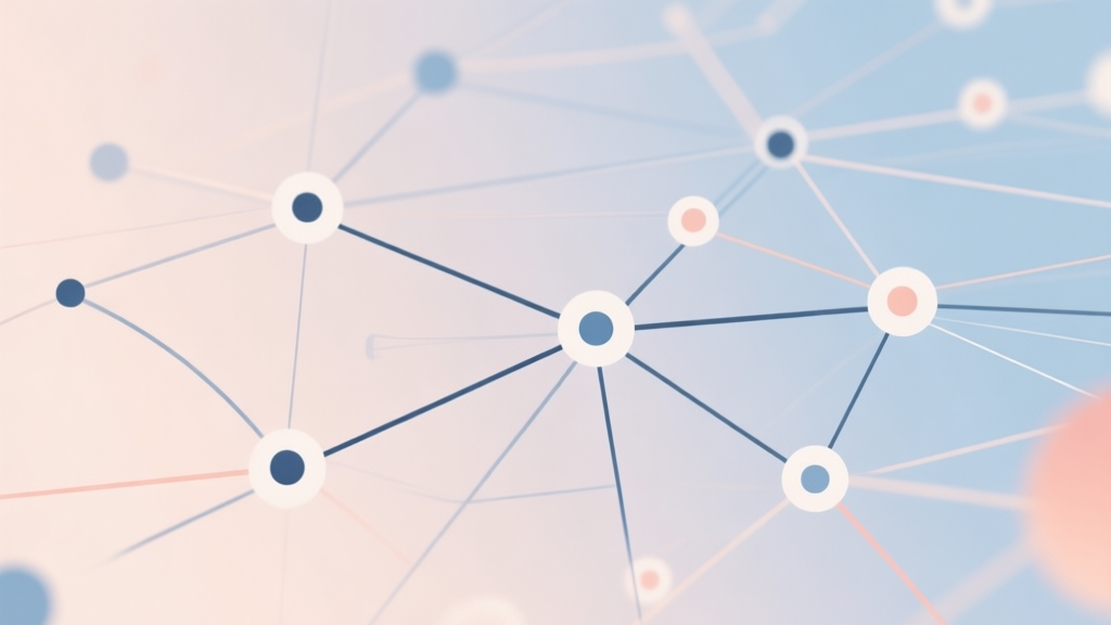 Abstract network nodes connected by lines, soft color scheme, clean minimal illustration, modern digital concept of social connection and competition high quality illustration, detailed, 16:9