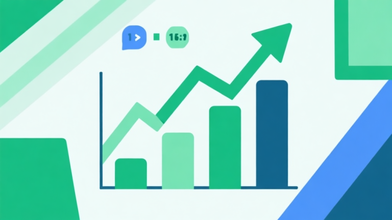 自动生成图片: Upward trending graph with simple geometric elements, green and blue color palette, clean business infographic style, minimal design, representing game market growth high quality illustration, detailed, 16:9