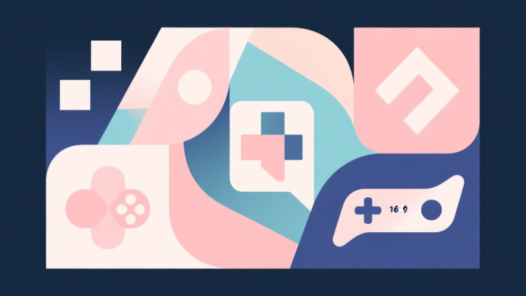 自动生成图片: Abstract geometric composition with overlapping shapes representing game genres merging, soft pastel colors, modern minimal style, professional business concept illustration high quality illustration, detailed, 16:9