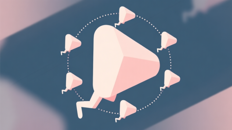 自动生成图片: Abstract geometric composition showing one main shape creating multiple identical copies through a jumping action, connected by dotted lines, soft pastel colors, modern minimal style, professional game design concept illustration high quality illustration, detailed, 16:9