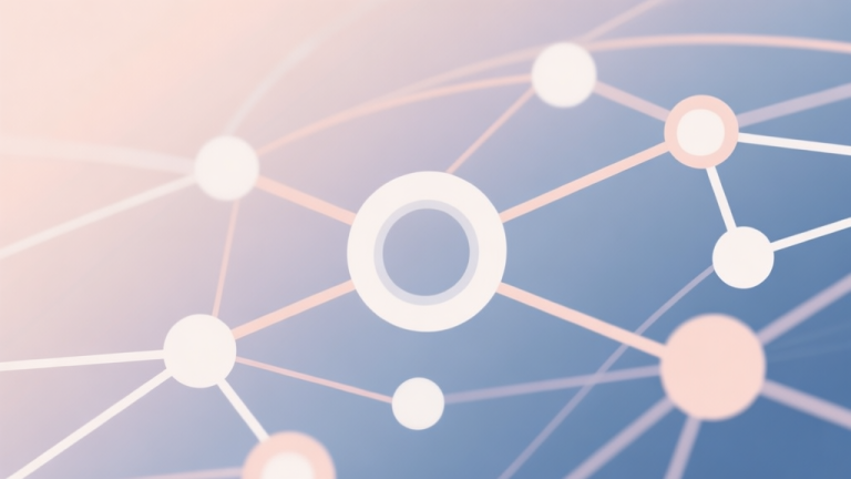 自动生成图片: Abstract network nodes connected by lines, soft color scheme, clean minimal illustration, modern digital concept representing collaboration high quality illustration, detailed, 16:9