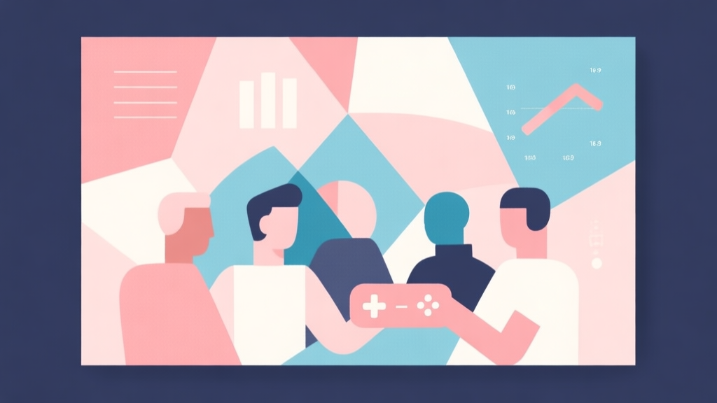Abstract geometric composition with overlapping shapes representing community and gameplay, soft pastel colors, modern minimal style, professional trend analysis concept illustration high quality illustration, detailed, 16:9