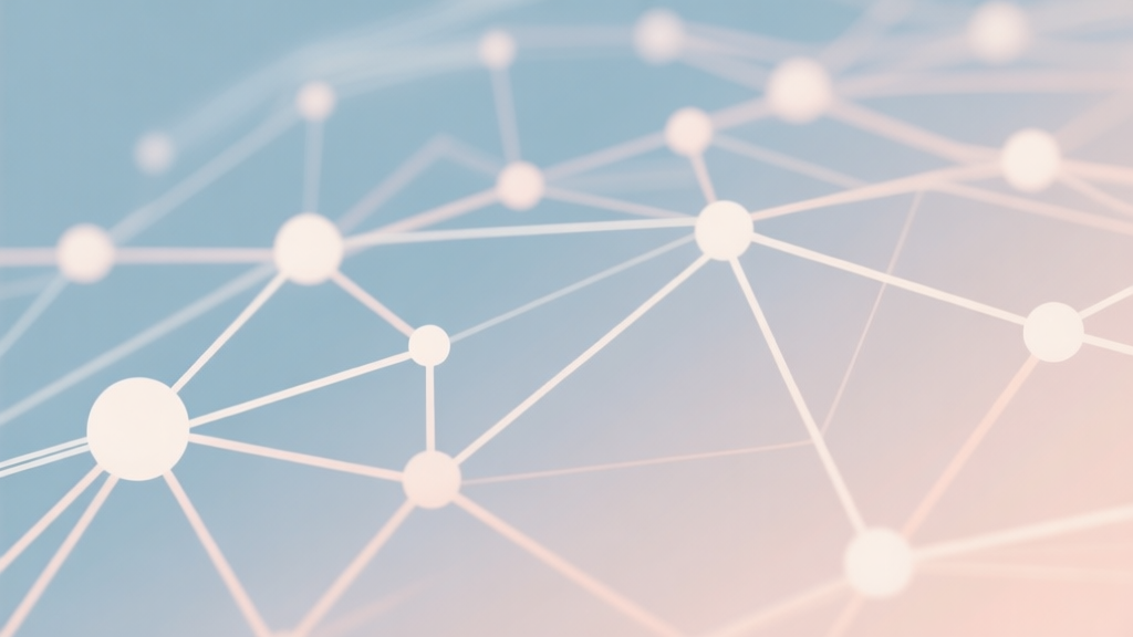 Abstract network nodes connected by lines, soft color scheme, clean minimal illustration, modern digital concept high quality illustration, detailed, 16:9