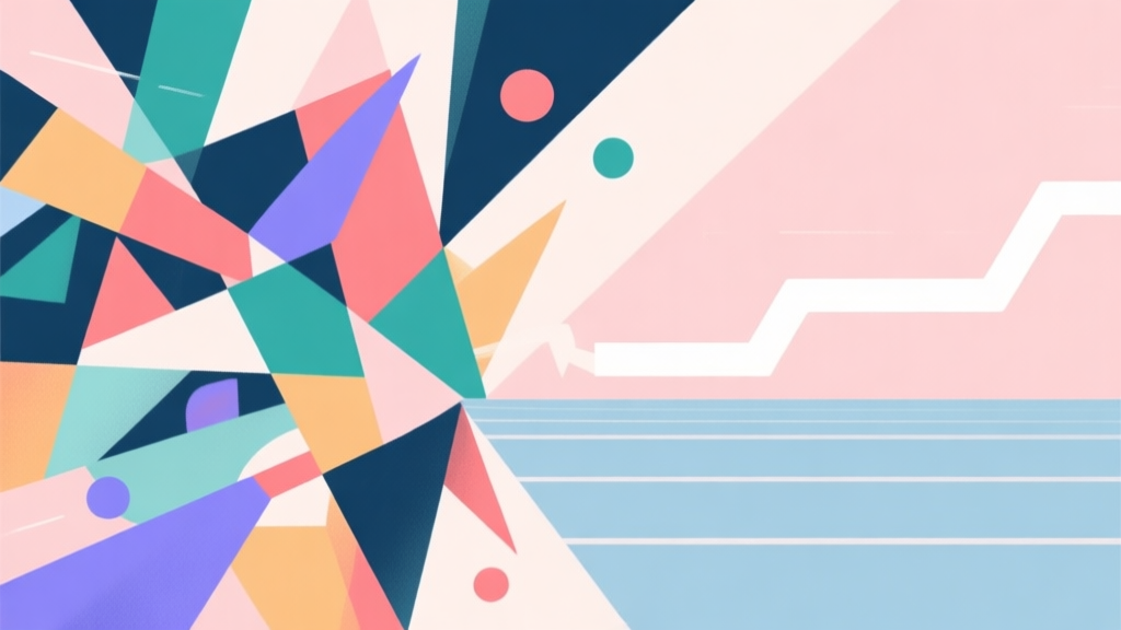Abstract geometric composition showing chaotic mixing of colorful elements versus a streamlined, efficient process, soft pastel colors, modern minimal style, professional business concept illustration high quality illustration, detailed, 16:9