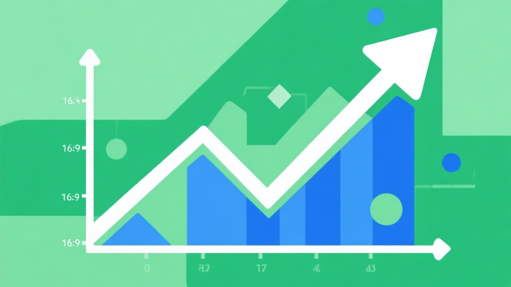 Upward trending graph with simple geometric elements, green and blue color palette, clean business infographic style, minimal design, representing market growth high quality illustration, detailed, 16:9