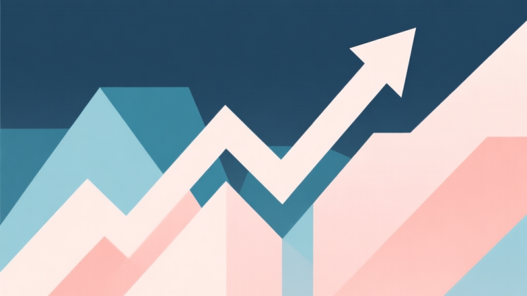 自动生成图片: Abstract geometric composition with overlapping shapes representing growth and trends, soft pastel colors, modern minimal style, professional business concept illustration high quality illustration, detailed, 16:9