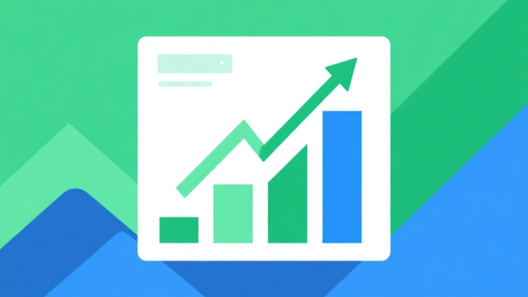 自动生成图片: Upward trending graph with simple geometric elements, green and blue color palette, clean business infographic style, minimal design, representing growth trend high quality illustration, detailed, 16:9