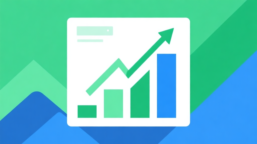Upward trending graph with simple geometric elements, green and blue color palette, clean business infographic style, minimal design, representing growth trend high quality illustration, detailed, 16:9