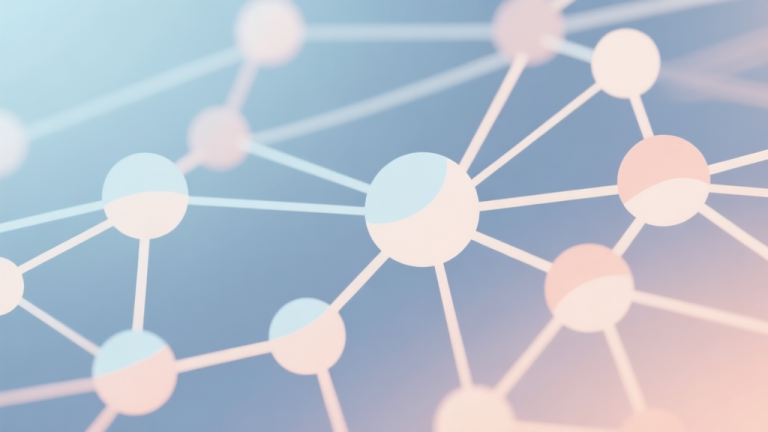 自动生成图片: Abstract network nodes connected by lines, soft color scheme, clean minimal illustration, modern digital concept of instant web connectivity high quality illustration, detailed, 16:9