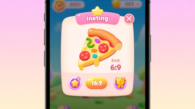 自动生成图片: A cheerful, inviting game event interface pop-up on a mobile screen, featuring a cartoon pizza slice with colorful toppings, a countdown timer, and shiny reward icons, in a soft pastel color palette high quality illustration, detailed, 16:9
