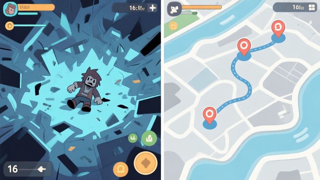 A split-screen illustration showing a chaotic game screen with a lost character on one side, and a clean, strategic map with a clear path and goals on the other, using a soft, muted color palette with blues and greys high quality illustration, detailed, 16:9