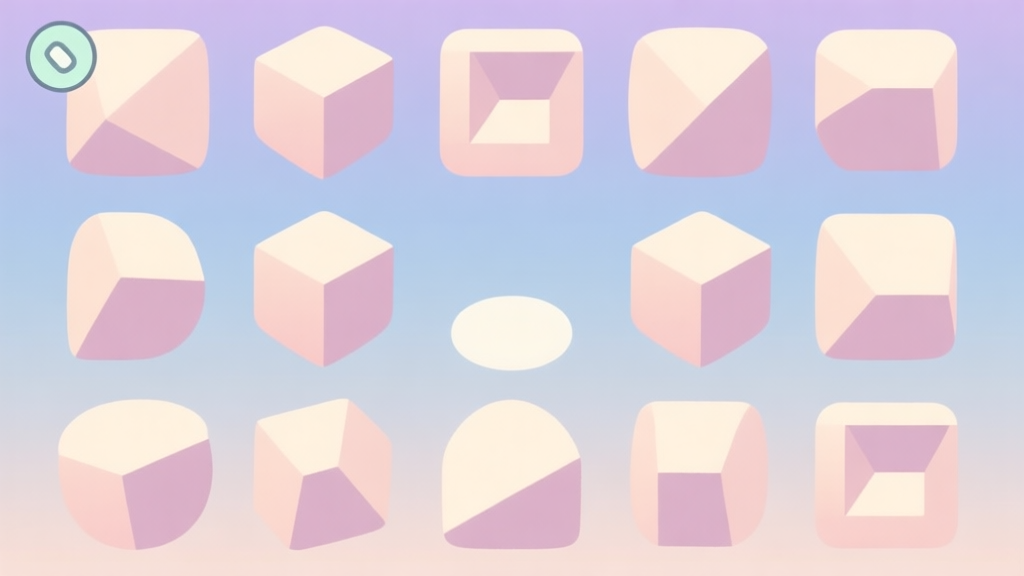 A minimalist, soft-colored game screen showing multiple nearly identical geometric shapes with subtle differences, one shape slightly misaligned, creating a 'spot the difference' challenge, pastel background high quality illustration, detailed, 16:9