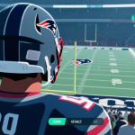 自动生成图片: A dramatic, close-up view from behind a quarterback in a digital American football game, looking at a crowded end zone on 4th down, with a minimalist HUD showing down and distance, in a cool-toned color scheme high quality illustration, detailed, 16:9