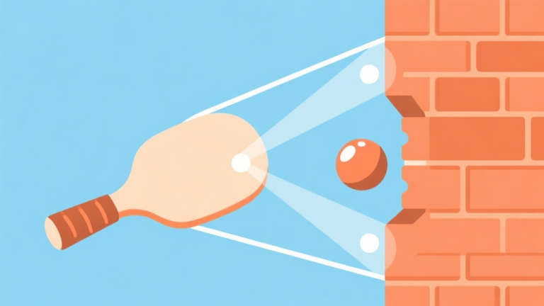 自动生成图片: Side-view diagram of a brick breaker paddle and ball, showing angle of incidence and reflection at different hit points, minimalist vector style with soft blue and orange colors high quality illustration, detailed, 16:9