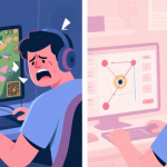 自动生成图片: A split-screen illustration showing a frustrated player on the left with a messy game screen, and a calm, focused player on the right with a neatly organized spotting strategy, using a soft pastel color palette high quality illustration, detailed, 16:9