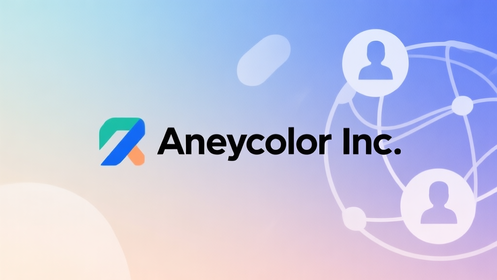 A minimalist, clean corporate logo design for "Anycolor Inc." on a soft gradient background, with subtle abstract shapes representing digital avatars and global connections, in a professional and modern color scheme high quality illustration, detailed, 16:9