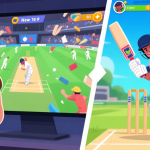 自动生成图片: A split-screen image showing a confused new player looking at a chaotic cricket game screen on one side, and a confident player executing a perfect shot on a clean, intuitive game UI on the other, in a cartoonish game art style high quality illustration, detailed, 16:9